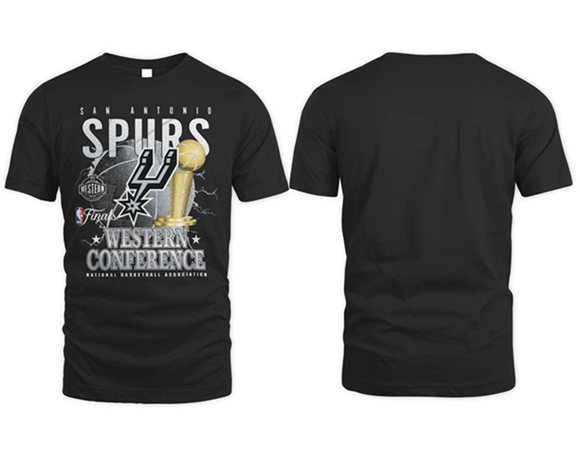 Men's San Antonio Spurs 2026 Western Conference Finals Championship Celebration T-Shirt Men's San Antonio Spurs 2026 Western Conference Finals Championship Celebration T-Shirt